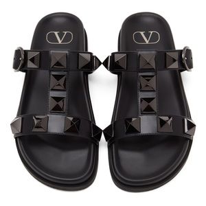 VALENTINO GARAVANI
Size 40 Black Roman Stud Flat Slide Sandals